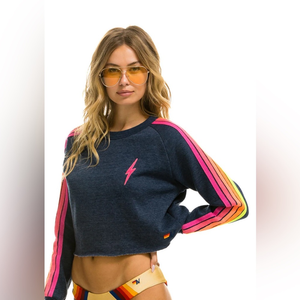 Aviator Nation cropped lightning bolt crew neck size M
